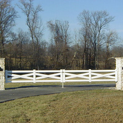 Crossbuck double drive gate supplied by West Covina vinyl gate distribution.