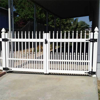 White picket driveway gates from our vinyl gate wholesaler near Santa Clarita CA.