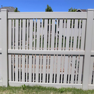 Tan semi-privacy fencing from our vinyl fence wholesaler near Arvin CA.