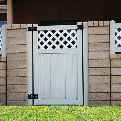 Stockton vinyl fence gates fabricated by Vinyl Craft.